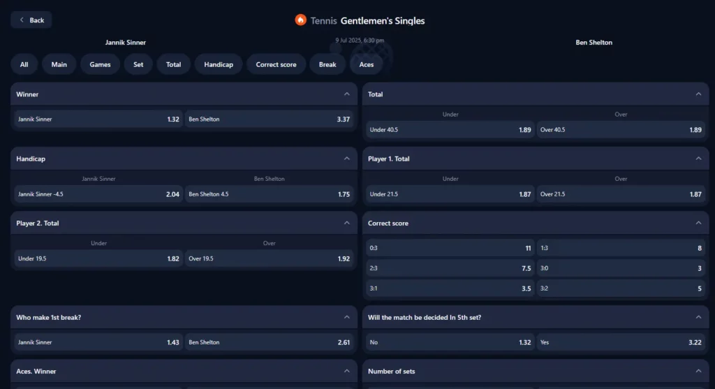 Tennis Betting 1Win